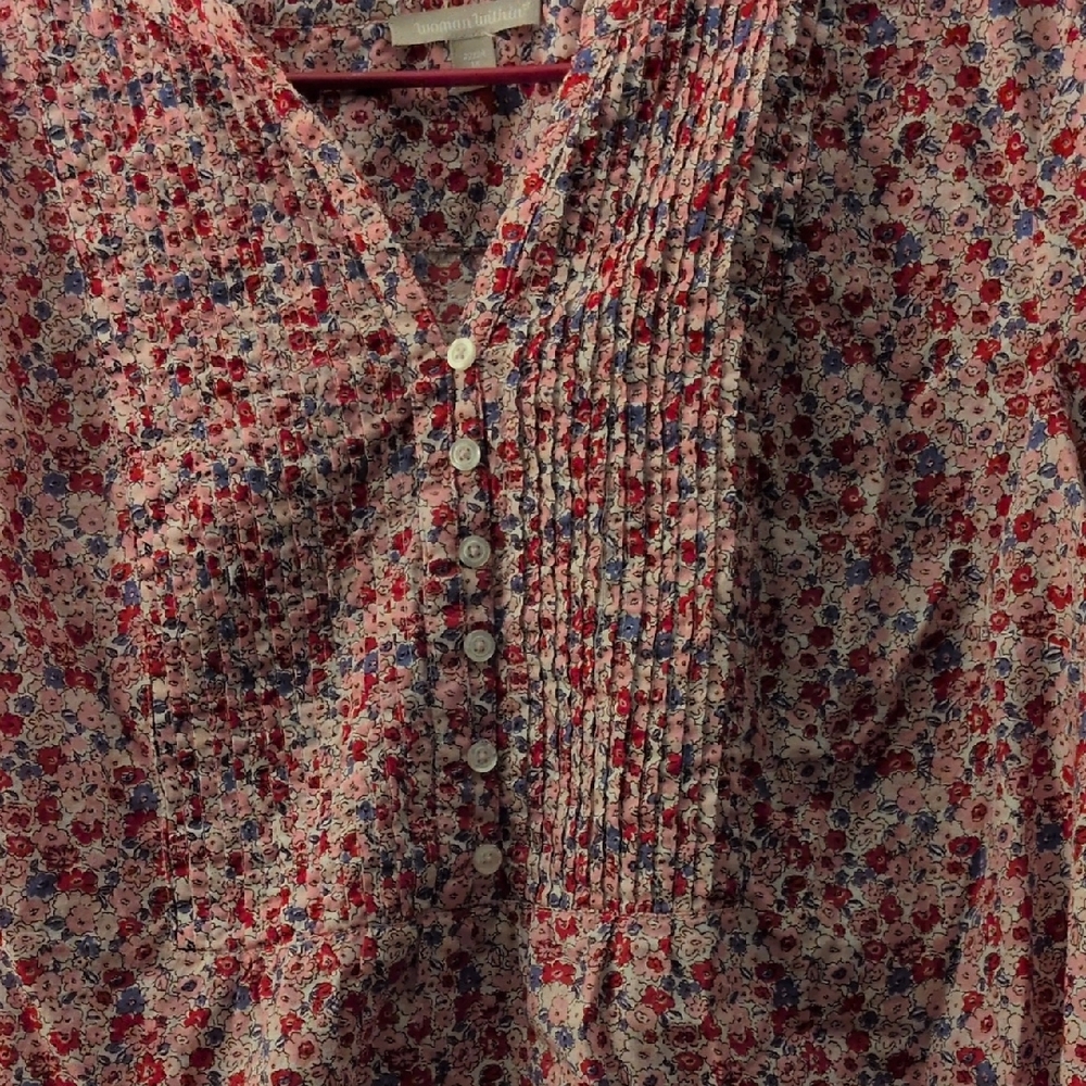 Woman Within Pink and Blue Floral Blouse - Picture 3 of 6